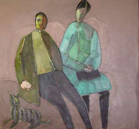 Two Figures with a Cat